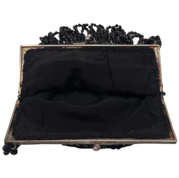 Antique Vintage 1920's Art Deco Beaded Black Flapper Handbag Purse Bag - Picture 6 of 11